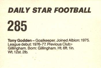 1980-81 Daily Star Football #285 Tony Godden Back