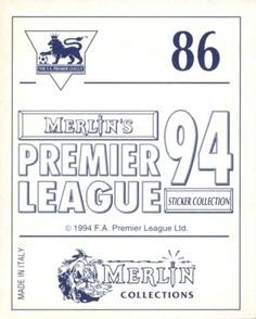 1993-94 Merlin's Premier League 94 Sticker Collection #86 Phil Babb Back