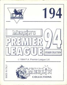 1993-94 Merlin's Premier League 94 Sticker Collection #194 Paul Parker Back