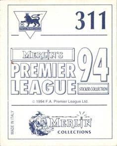 1993-94 Merlin's Premier League 94 Sticker Collection #311 Gunnar Halle Back