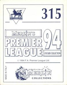 1993-94 Merlin's Premier League 94 Sticker Collection #315 Paul Bernard Back