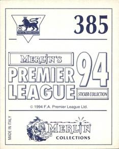 1993-94 Merlin's Premier League 94 Sticker Collection #385 Ken Monkou Back