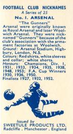 1959-60 Sweetule Products Football Club Nicknames #1 Arsenal Back