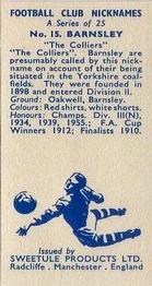 1959-60 Sweetule Products Football Club Nicknames #15 Barnsley Back