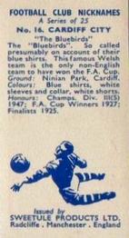 1959-60 Sweetule Products Football Club Nicknames #16 Cardiff City Back