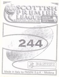 2000 Panini Scottish Premier League Stickers #244 Nick Colgan Back