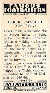1961 Barratt & Co. Famous Footballers (A9) - A8 Misprint #7 Derek Tapscott Back