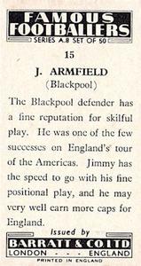 1961 Barratt & Co. Famous Footballers (A9) - A8 Misprint #15 Jimmy Armfield Back