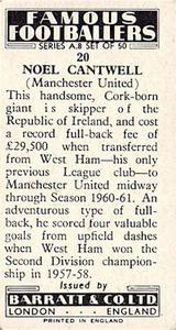 1961 Barratt & Co. Famous Footballers (A9) - A8 Misprint #20 Noel Cantwell Back