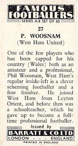 1961 Barratt & Co. Famous Footballers (A9) - A8 Misprint #27 Phil Woosnam Back