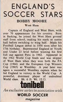 1969-70 Tonibell England's Soccer Stars #NNO Bobby Moore Back