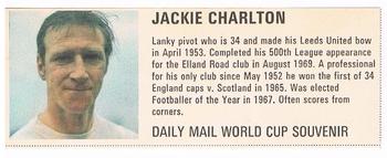 1970 Daily Mail World Cup Wall Chart #NNO Jack Charlton Front