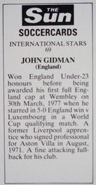 1978-79 The Sun Soccercards #69 John Gidman Back