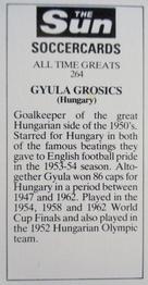 1978-79 The Sun Soccercards #264 Gyula Grosics Back