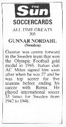 1978-79 The Sun Soccercards #305 Gunnar Nordahl Back