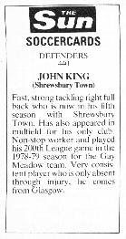 1978-79 The Sun Soccercards #440 Jake King Back
