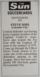 1978-79 The Sun Soccercards #503 Steve Sims Back