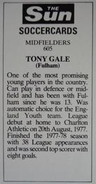 1978-79 The Sun Soccercards #605 Tony Gale Back