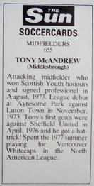 1978-79 The Sun Soccercards #655 Tony McAndrew Back
