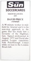 1978-79 The Sun Soccercards #695 David Price Back