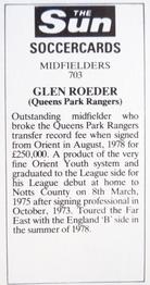 1978-79 The Sun Soccercards #703 Glenn Roeder Back