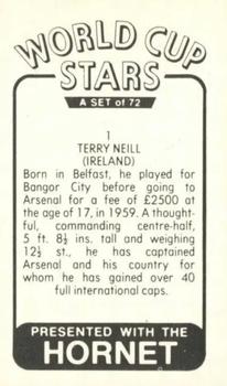 1970 D.C. Thomson World Cup Stars #1 Terry Neill Back
