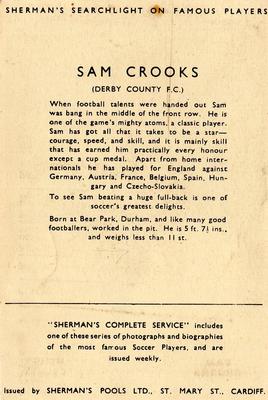 1937 Shermans Pools Searchlight on Famous Players #NNO Sammy Crooks Back