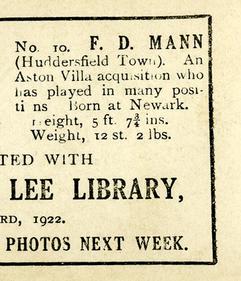 1922 Nelson Lee Library Footballers #10 Frank Mann Back