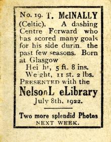 1922 Nelson Lee Library Footballers #19 Tommy McInally Back