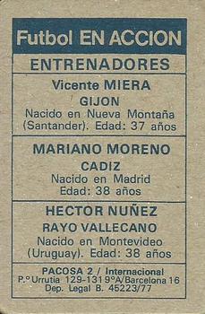 1977-78 Pacosa Futbol en Accion #NNO Vicente Miera / M. Moreno / Hector Nuñez Back