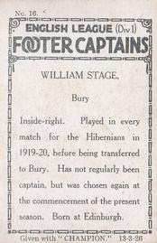 1926 Amalgamated Press English League (Div 1) Footer Captains #16 Billy Stage Back