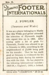 1926 Amalgamated Press Famous Footer Internationals #9 Jack Fowler Back