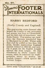 1926 Amalgamated Press Famous Footer Internationals #24 Harry Bedford Back