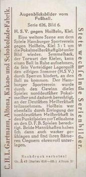 1926 Gartmann Chocolate (Series 626) Snapshots from Football #6 H.S.V. gegen Holstein, Kiel Back