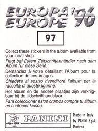1996 Panini Europa Europe Stickers #97 Jim Leighton Back