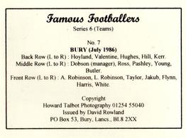 2000 David Rowland Famous Footballers Series 6 (Teams Through The Years) #7 Bury 1986 Back