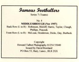 2000 David Rowland Famous Footballers Series 7 (Teams Through The Years) #4 Middlesbrough 1957 Back