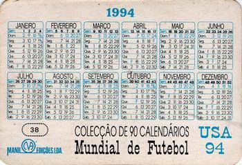 1994 Manil - Mundial de Futebol Calendarios USA 94 #38 J Charlton Back