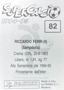 1994-95 Panini Supercalcio Stickers #82 Riccardo Ferri Back