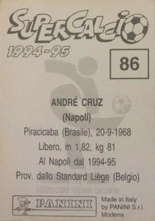 1994-95 Panini Supercalcio Stickers #86 Andre Cruz Back