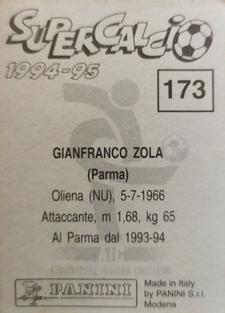 1994-95 Panini Supercalcio Stickers #173 Gianfranco Zola Back