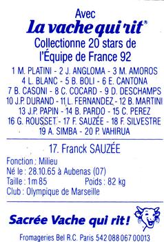 1992 La Vache Qui Rit 20 Stars de l'Equipe de France 92 #17 Franck Sauzee Back