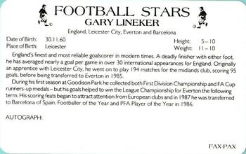 1988 Fax-Pax Football Stars #NNO Gary Lineker Back