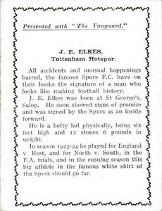 1924 D.C. Thomson / Vanguard Footballers Gilt Borders #NNO Jack Elkes Back