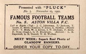 1922-23 Pluck Famous Football Teams #5 Aston Villa Back