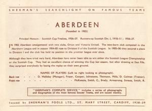 1938 Shermans Pools Searchlight on Famous Teams #NNO Aberdeen Back