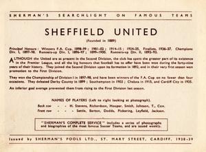 1938 Shermans Pools Searchlight on Famous Teams #NNO Sheffield United Back