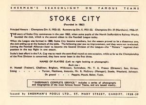 1938 Shermans Pools Searchlight on Famous Teams #NNO Stoke City Back