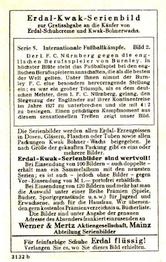 1927 Werner & Mertz Erdal Kwak Serienbild Series 5 Internationale Fußballkämpfe (International Football Matches) #2 1.FC Nürnberg - Burnley (England) Back