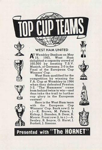 1965-66 D.C. Thomson The Hornet Top Cup Teams #NNO West Ham United Back